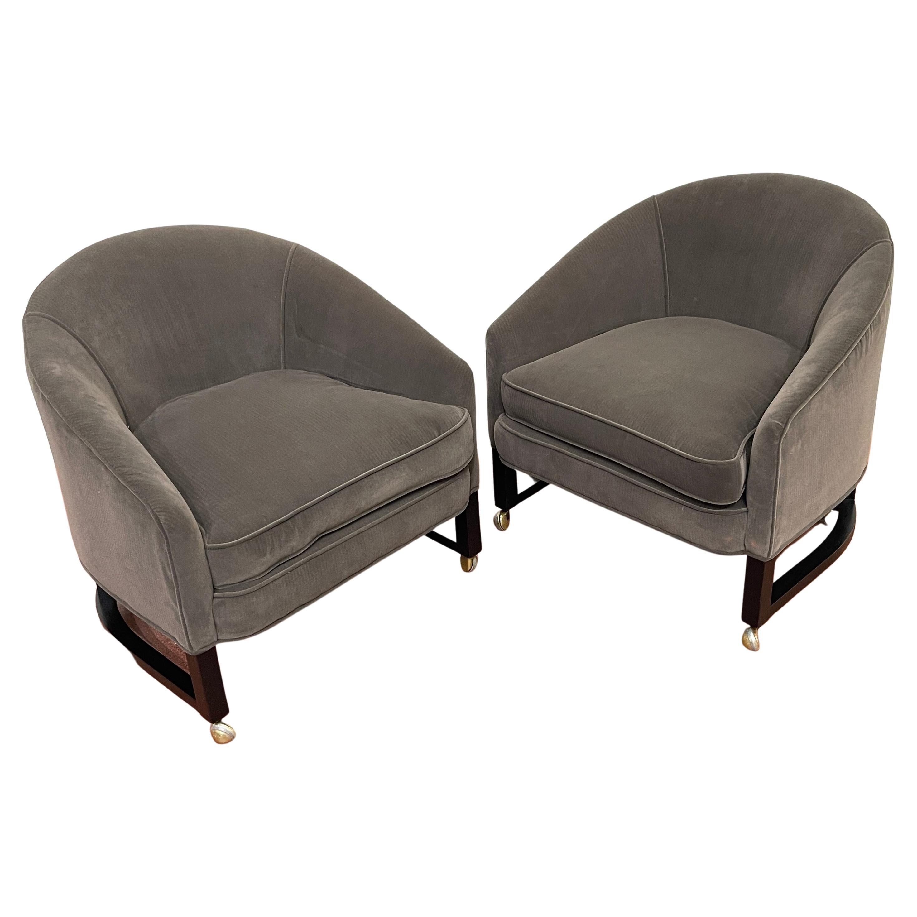 Pair of 1970s Low Profile Barrel Back Club Chairs, Style of Harvey Probber