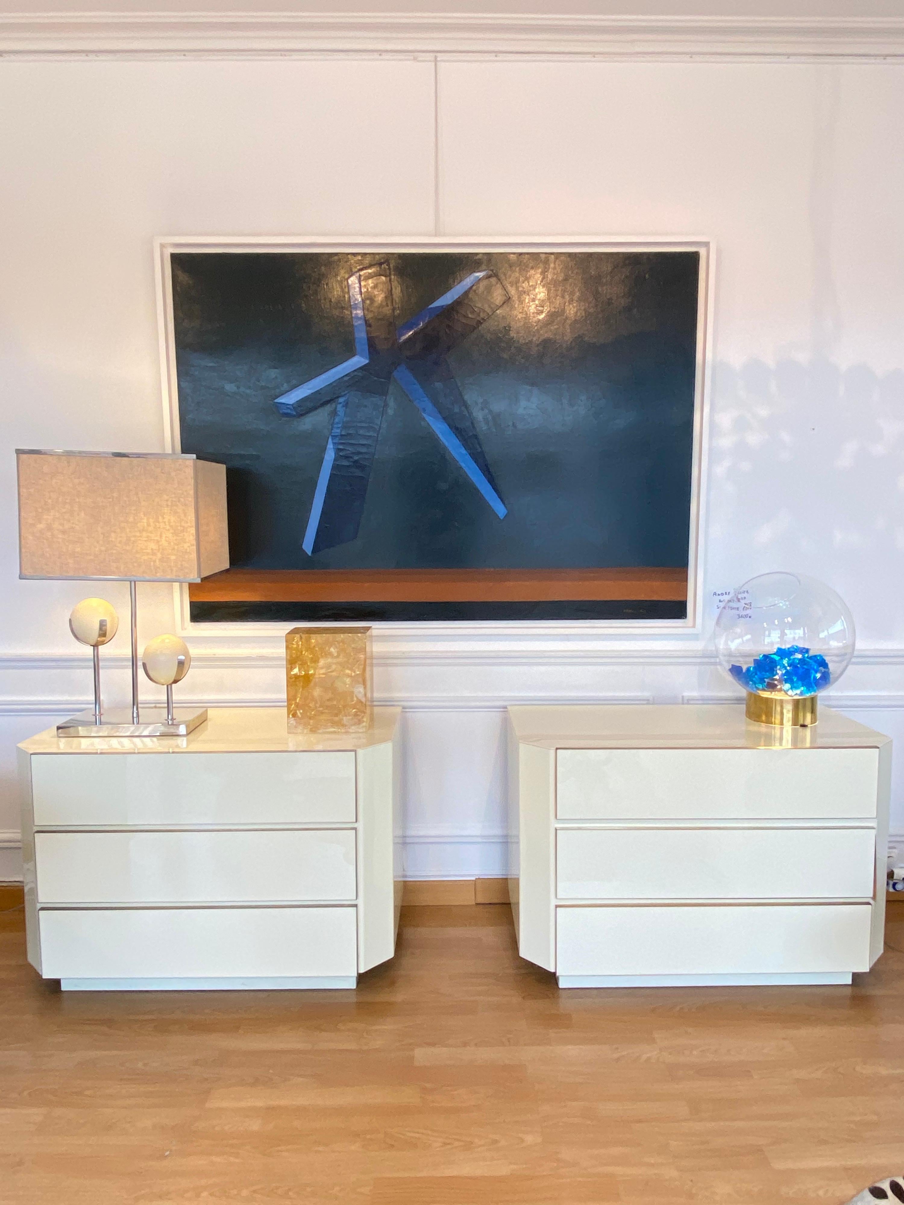 French Pair of 1970s Lucite and Brass Chest of Drawers