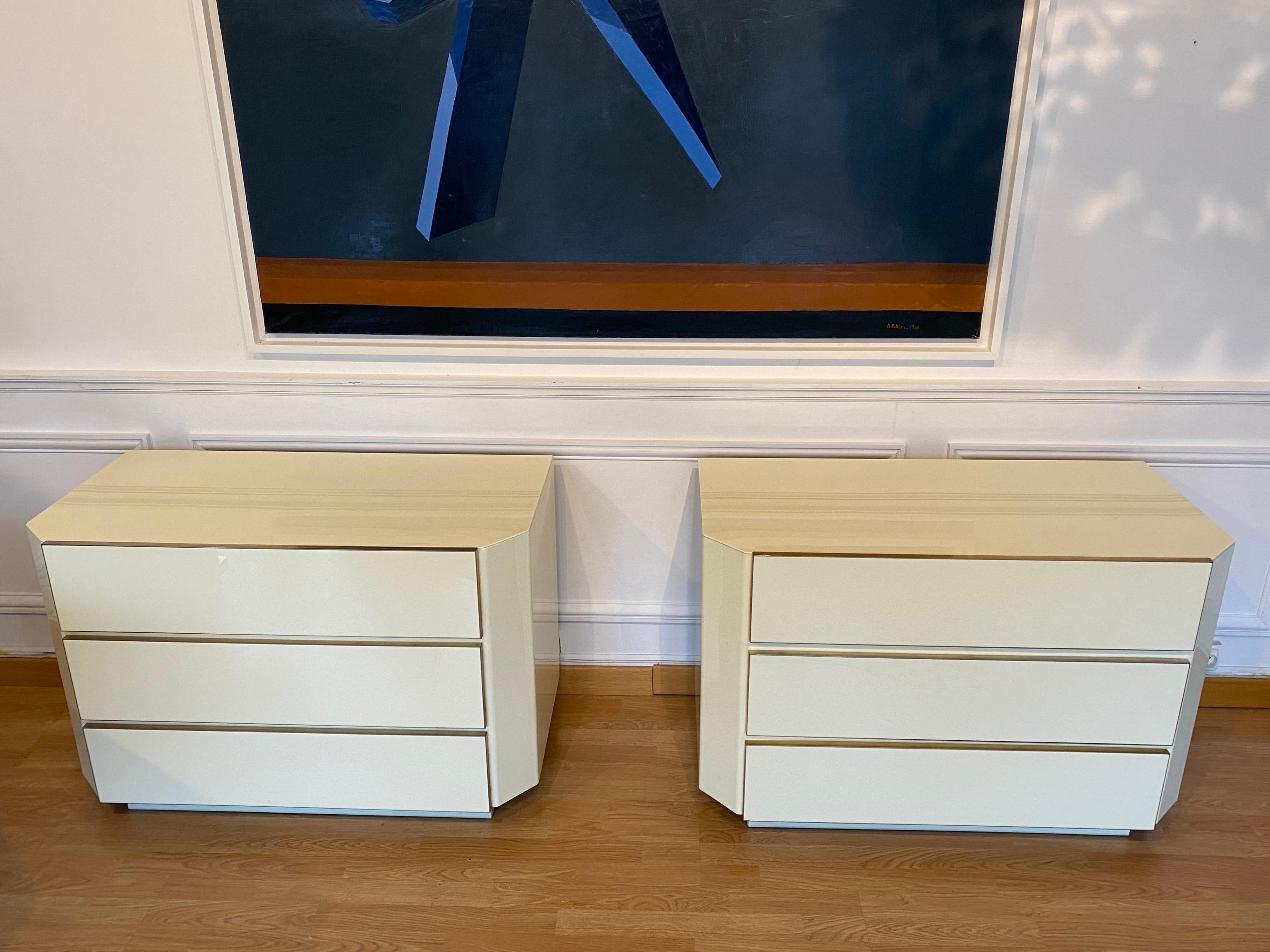 Late 20th Century Pair of 1970s Lucite and Brass Chest of Drawers