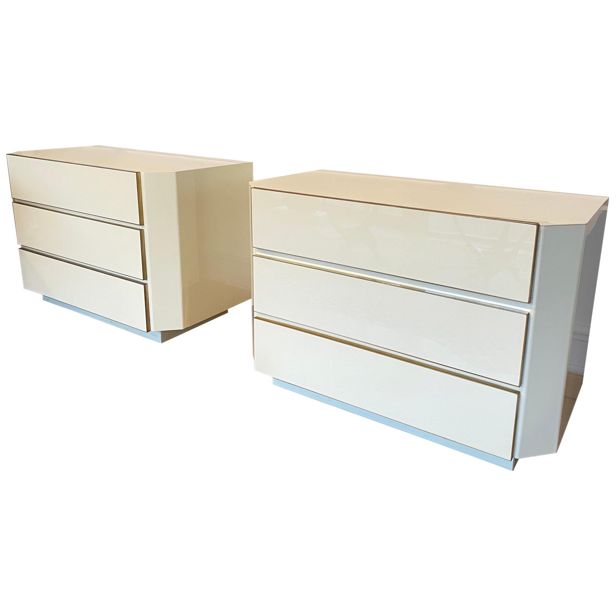 Pair of 1970s Lucite and Brass Chest of Drawers