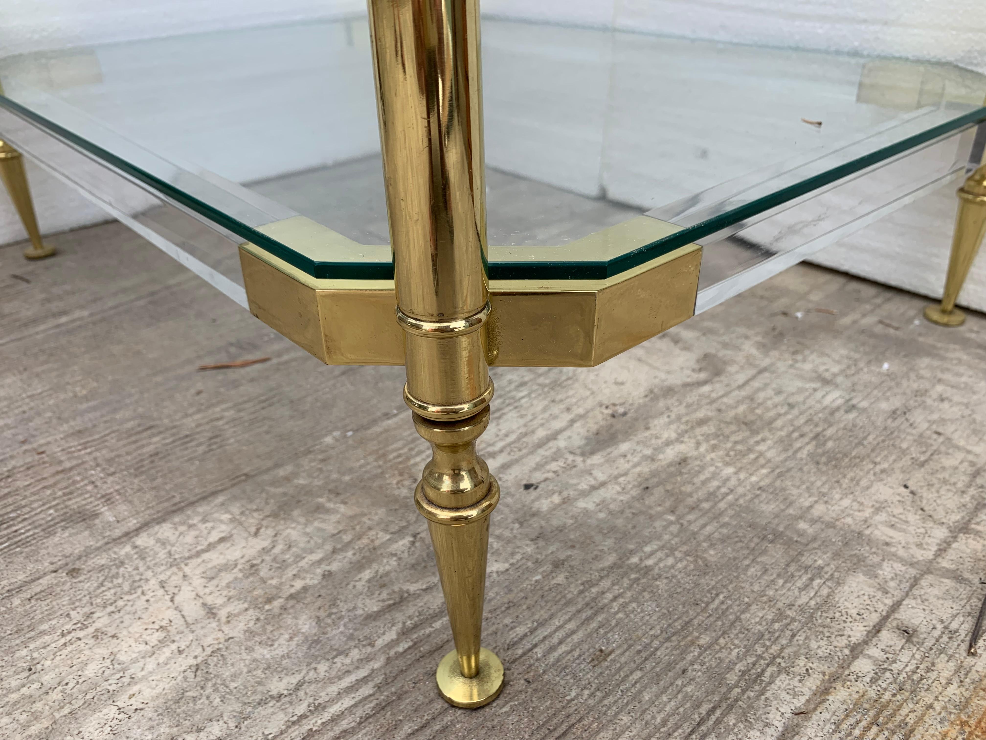 Pair of 1970s Lucite and Brass Two-Tier Side Tables 6