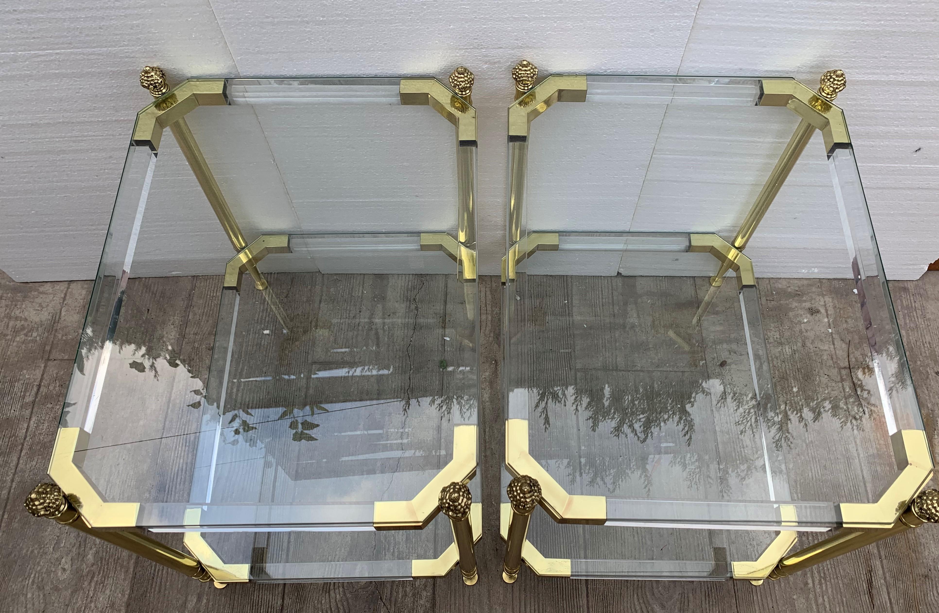 20th Century Pair of 1970s Lucite and Brass Two-Tier Side Tables
