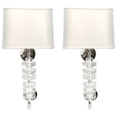 Pair of 1970s Lucite and Chrome Wall Sconces