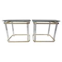 Pair of 1970s Lucite Brass and Glass Side Tables After Charles Hollis Jones