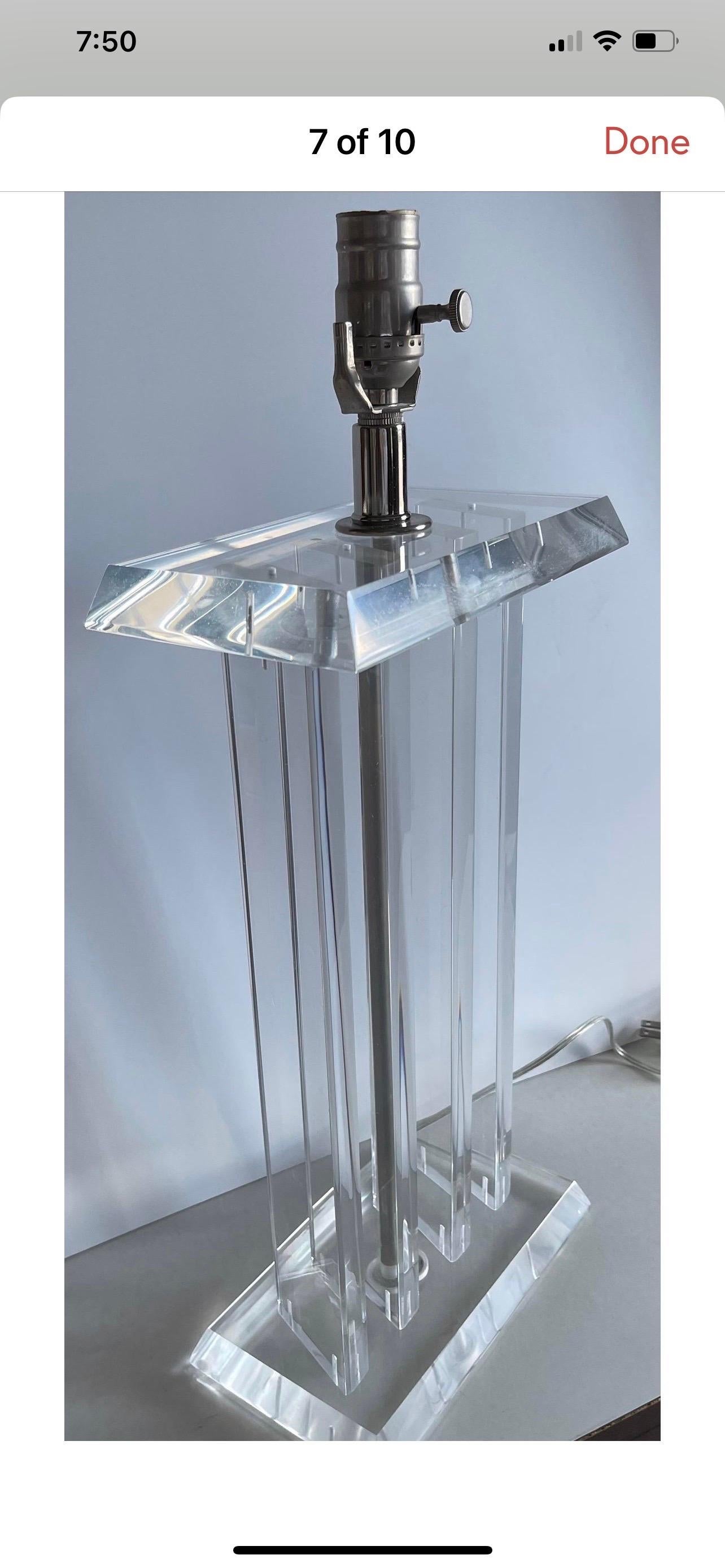 Chrome Pair of 1970s Lucite Column Table Lamps For Sale