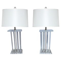 Vintage Pair of 1970s Lucite Column Table Lamps