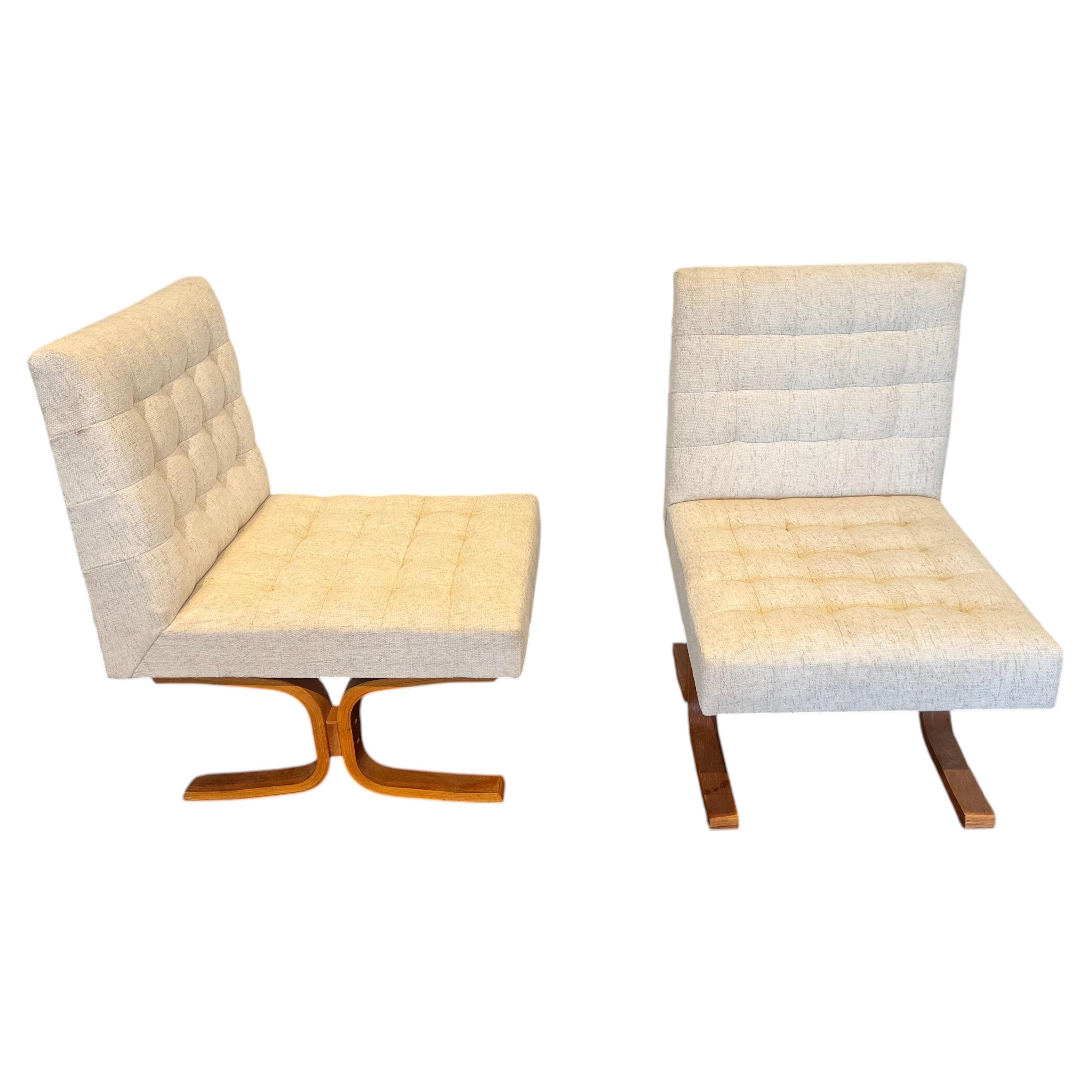 Pair of 1970's Ludvik Volak Bentwood Lounge Chairs in Cream Slubbed Weave For Sale