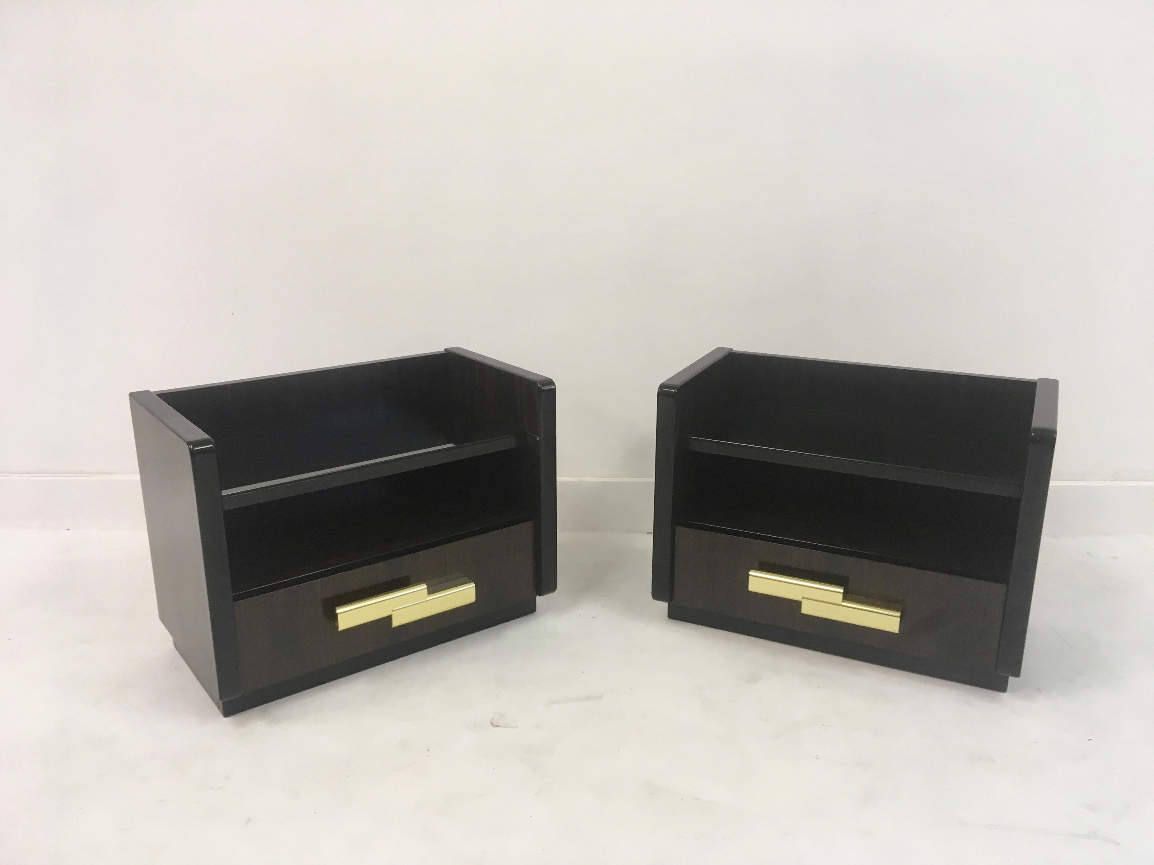 Brass Pair of 1970s Macassar Ebony Bedside Tables by Luciano Frigerio