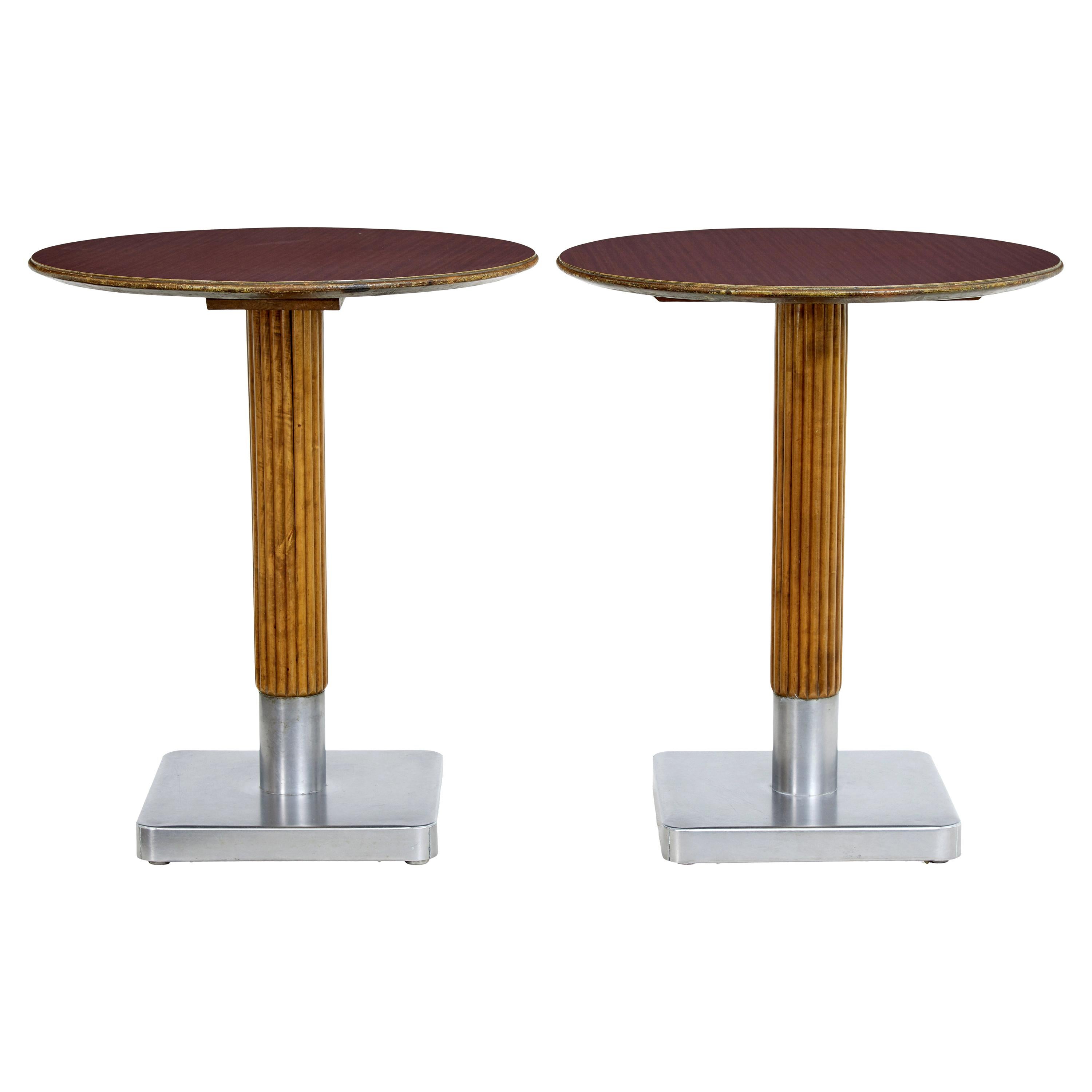 Pair of 1970s Mahogany and Steel Bistro Tables