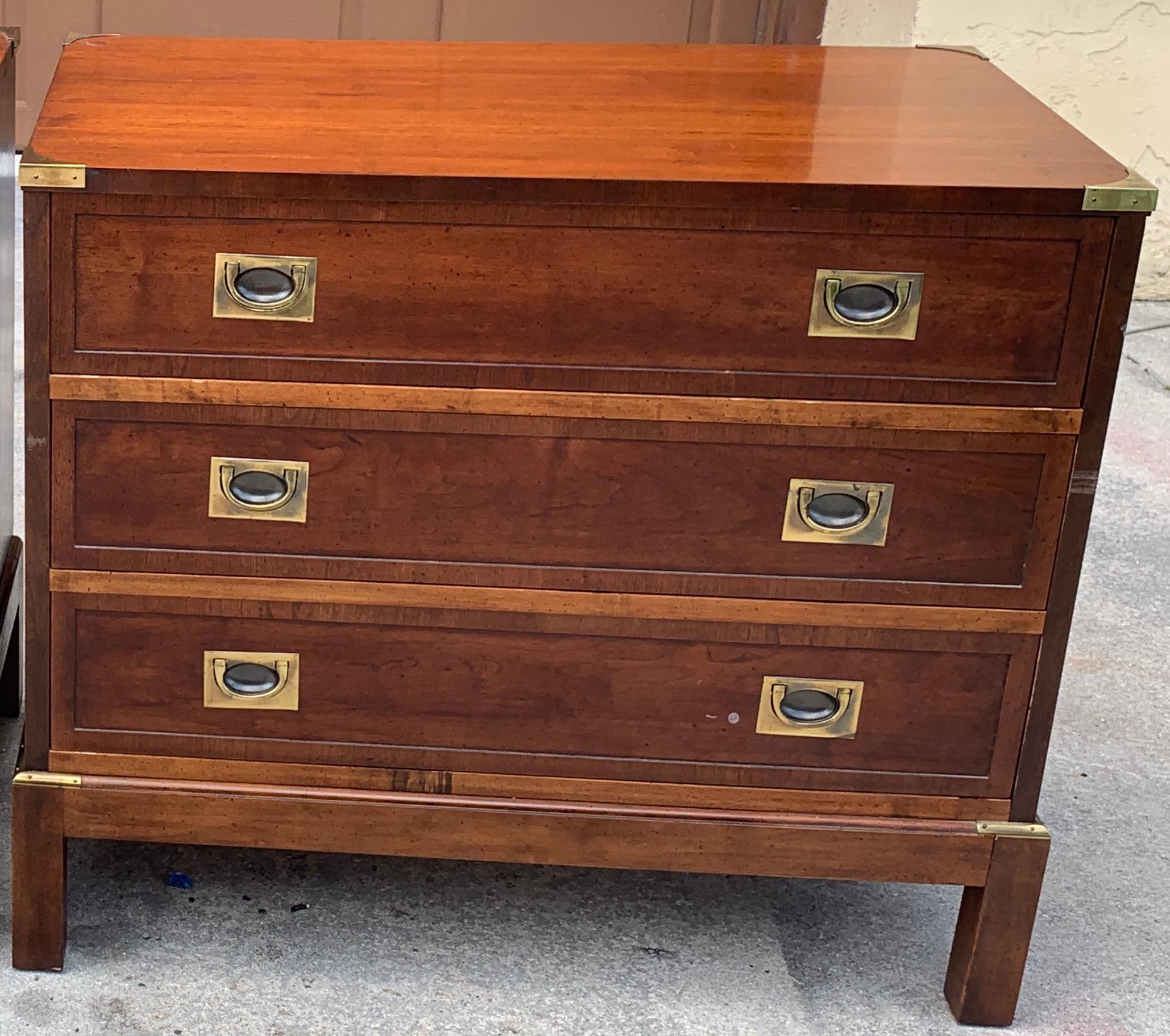 Pair of 1970s Mahogany and Brass Mahogany Modern Campaign Chests In Good Condition In West Palm Beach, FL