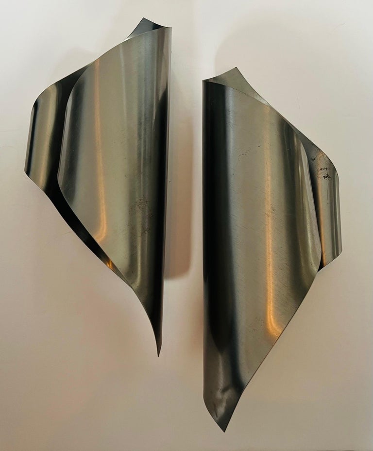 Pair of 1970s Maison Charles Steel Sculptural Sconces For Sale 6