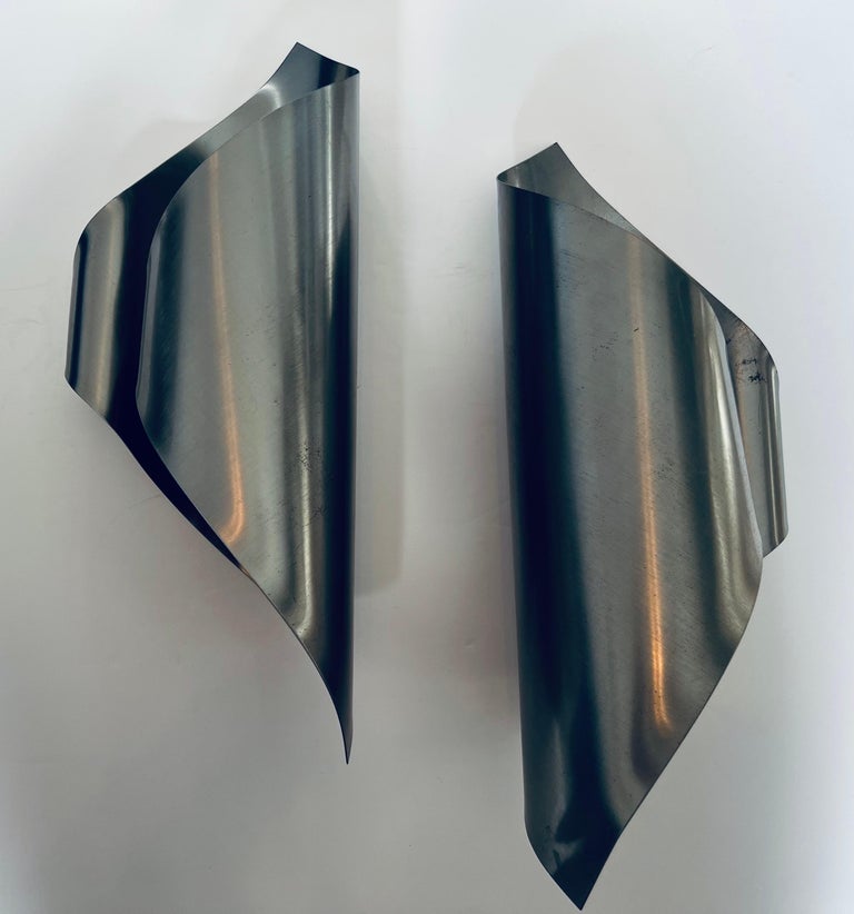 Pair of 1970s Maison Charles Steel Sculptural Sconces In Good Condition For Sale In New York, NY