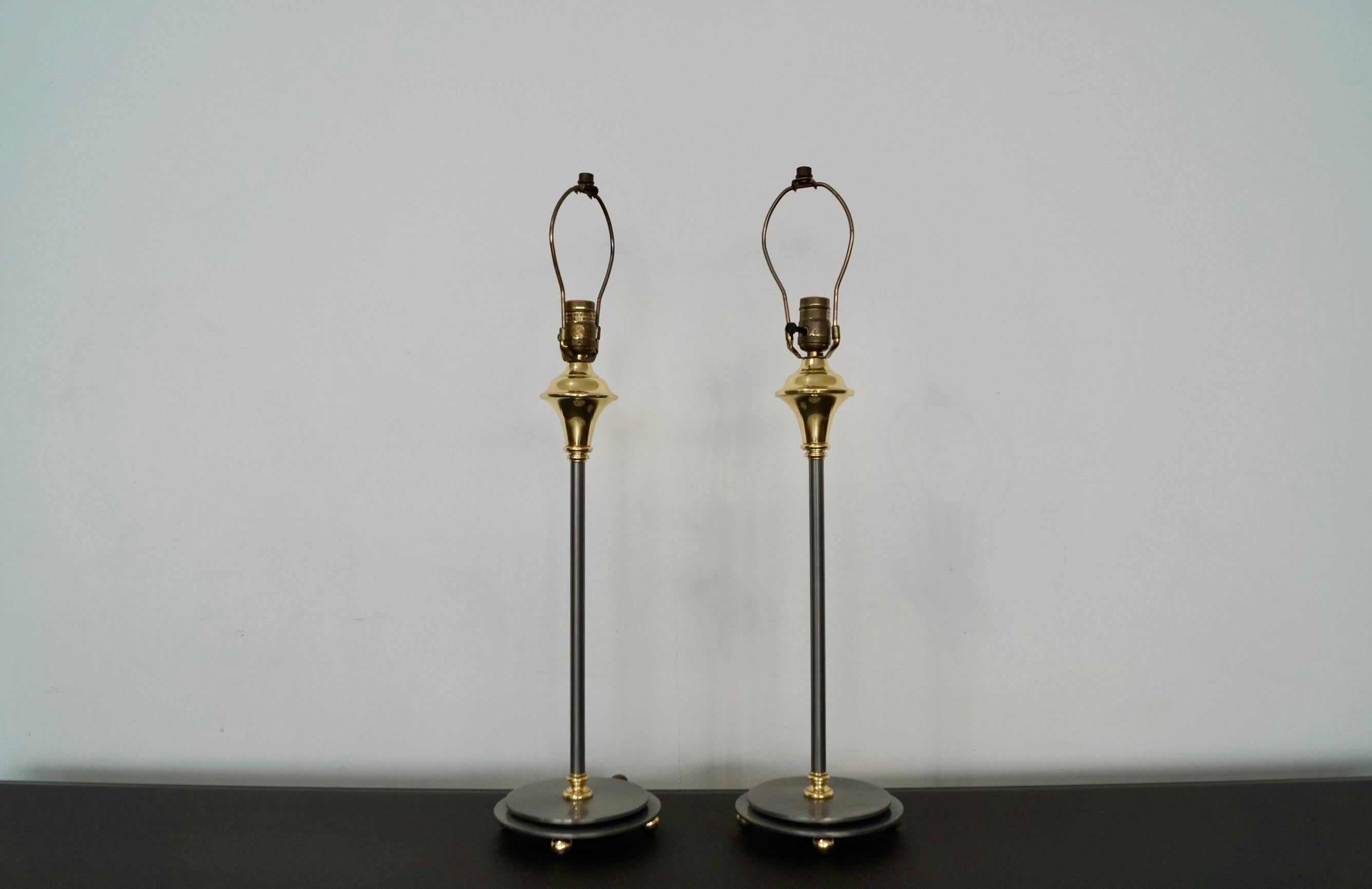 Brass Pair of 1970's Maison Jansen Hollywood Regency Table Lamps For Sale