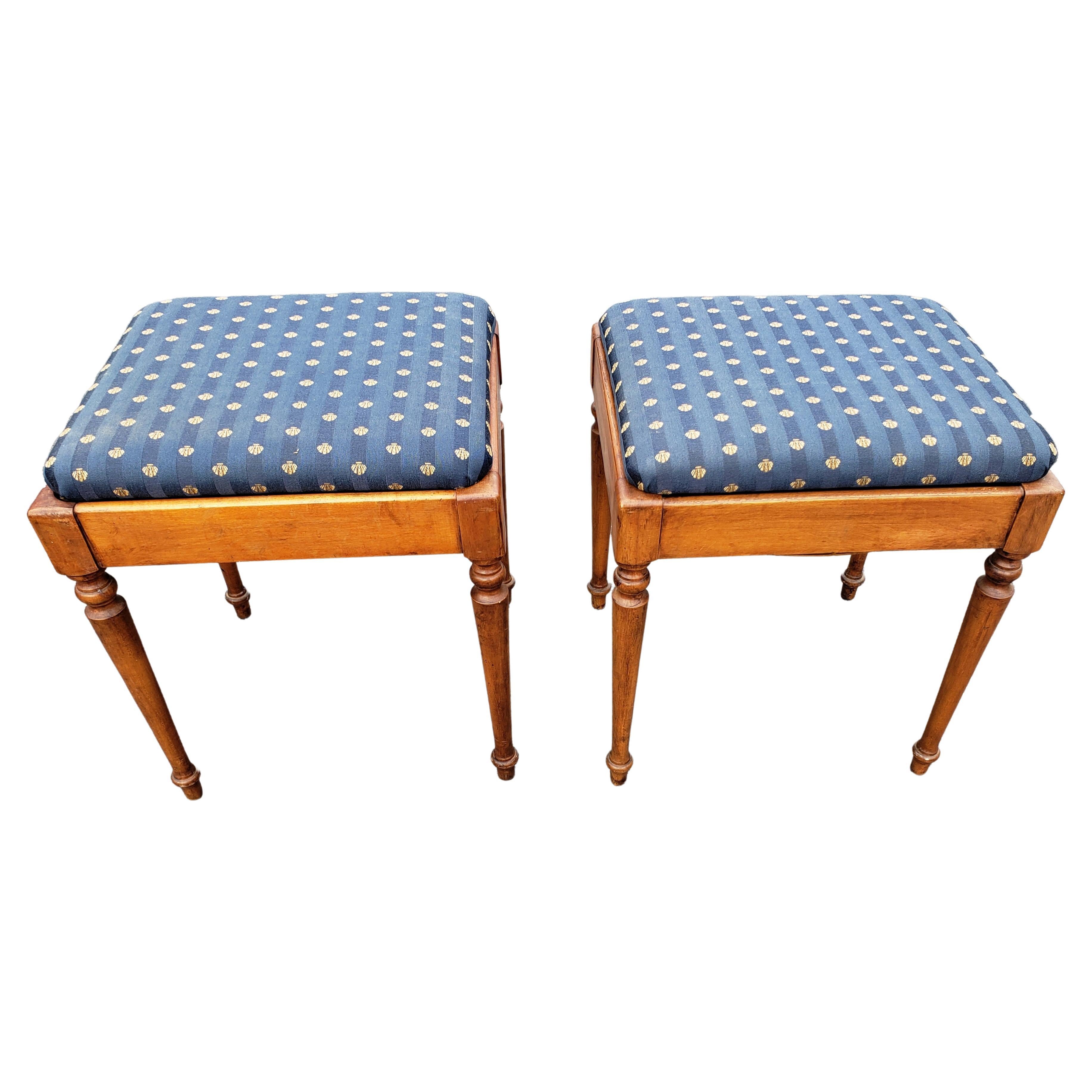 American Pair of 1970s Maple and Upholstered Stools with Storage For Sale