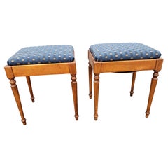 Retro Pair of 1970s Maple and Upholstered Stools with Storage