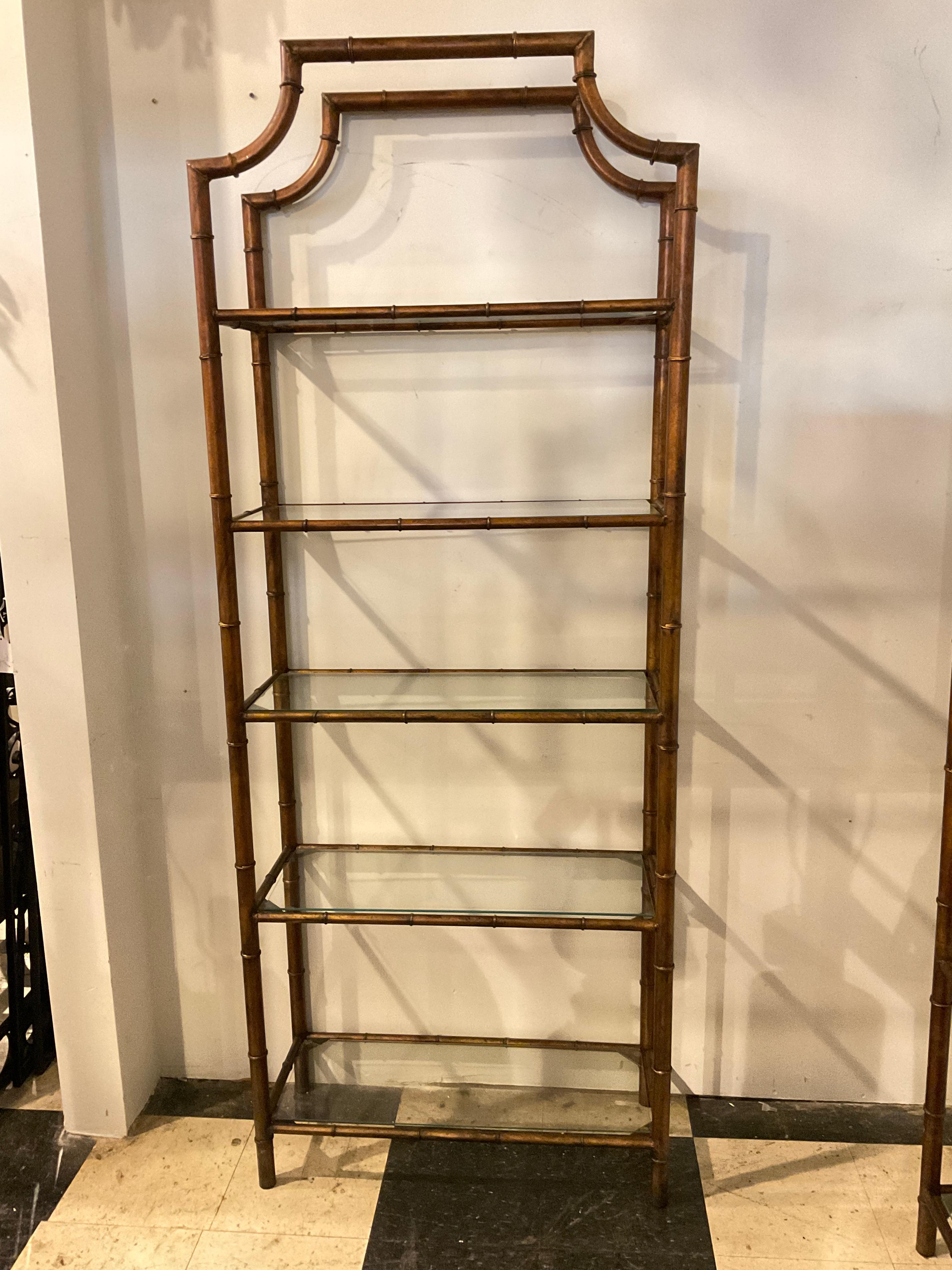 Pair Of 1970s Metal Faux Bamboo Etageres In Good Condition For Sale In Tarrytown, NY