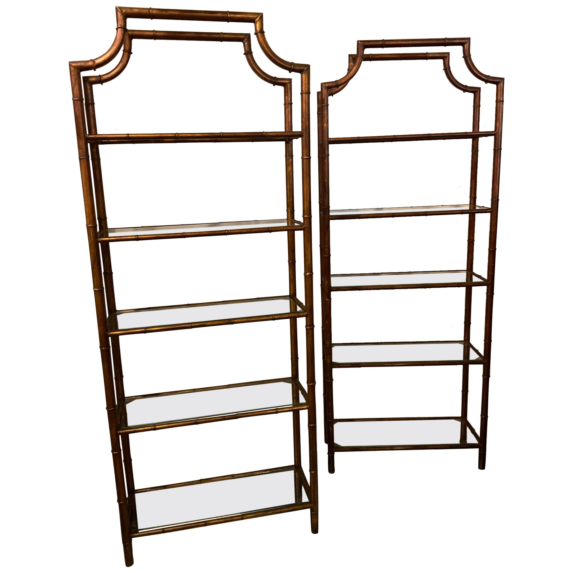 Pair Of 1970s Metal Faux Bamboo Etageres