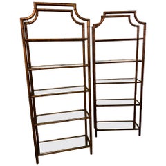 Pair Of 1970s Metal Faux Bamboo Etageres