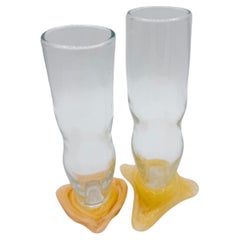 Pair of 1970s Mexican Handblown Sculptural Abstract Art Glasses Molten Bases
