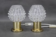 Pair of 1970s Mid-Century Czech Table Lamps with Prismatic Glass Shades