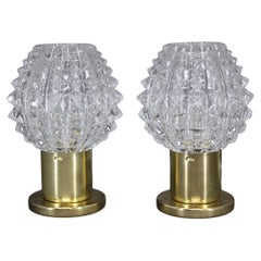 Pair of 1970s Mid-Century Czech Table Lamps with Prismatic Glass Shades