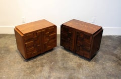 Pair of 1970s Mid-Century Modern Brutalist Mosaic Patchwork Nightstands by Lane