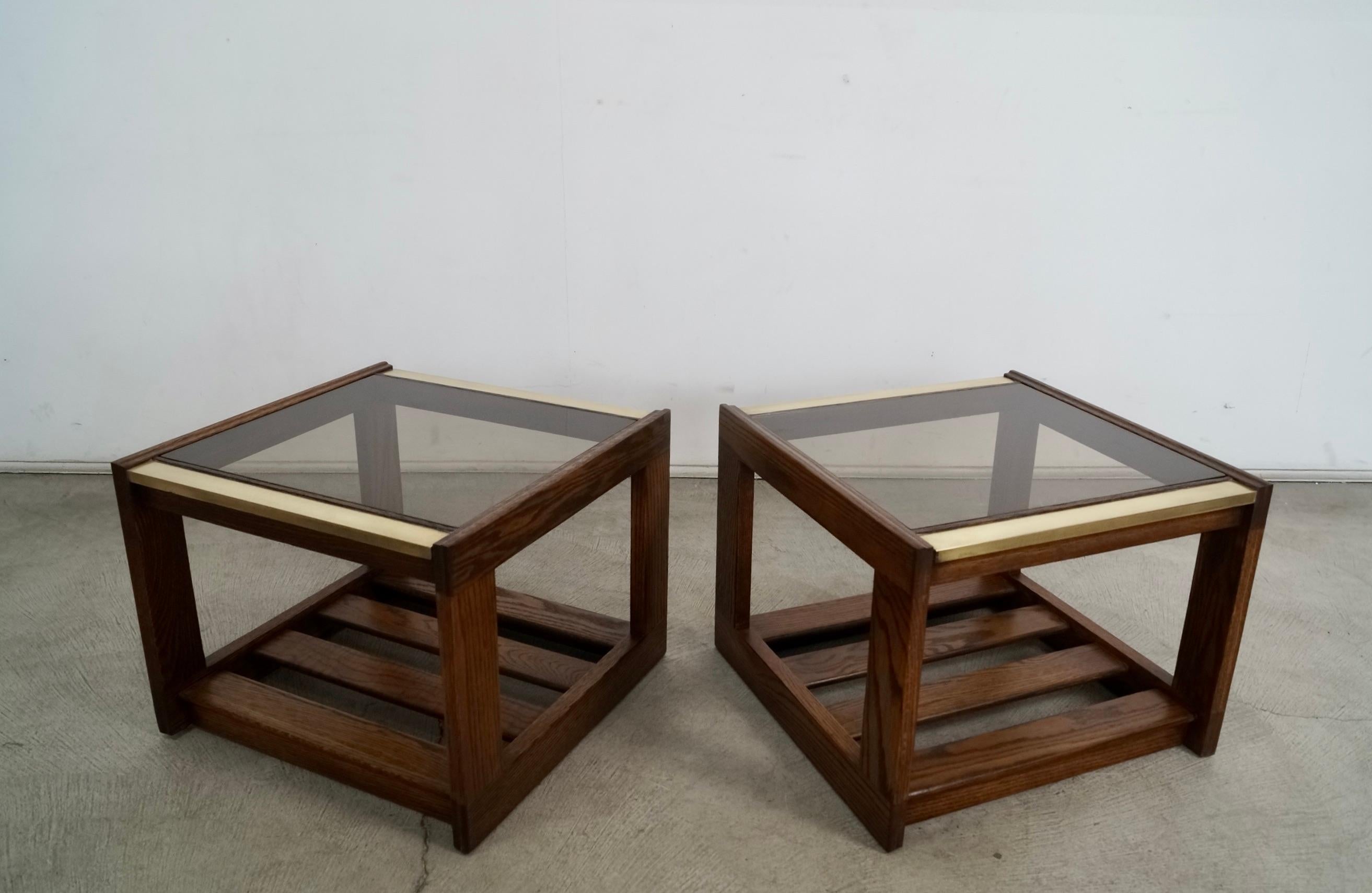 Pair of 1970's Mid-Century Modern Smoked Glass & Brass End Tables 6