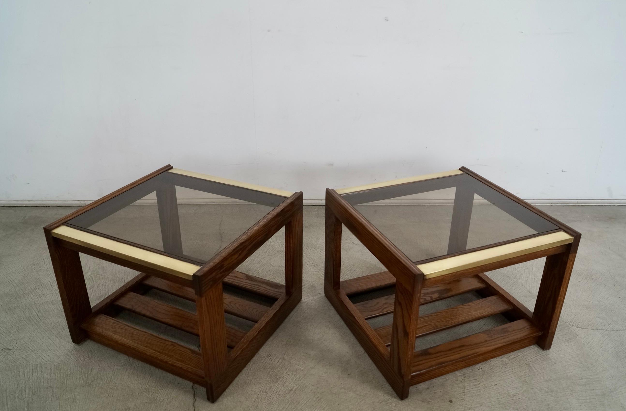 Pair of 1970's Mid-Century Modern Smoked Glass & Brass End Tables 7