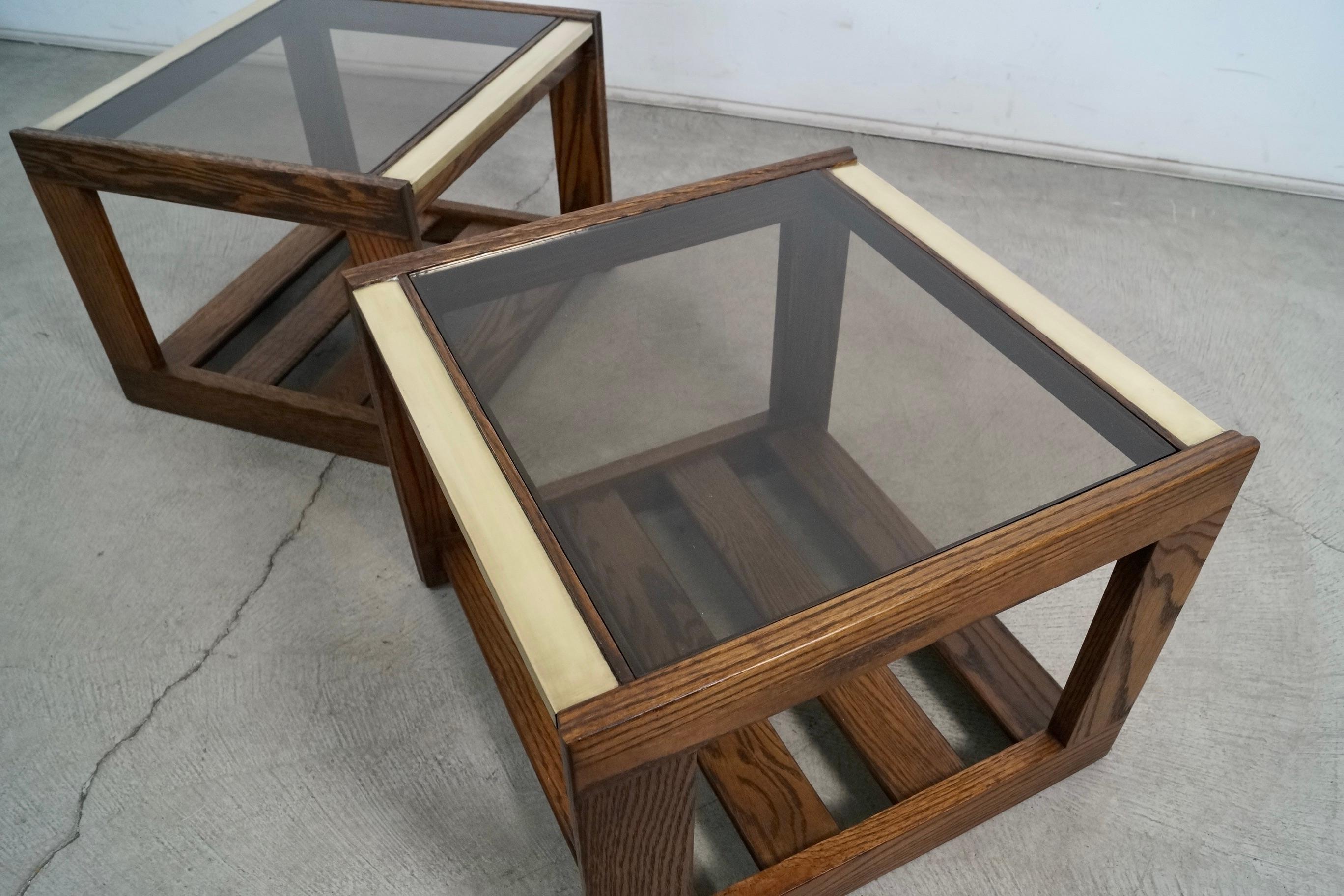 Pair of 1970's Mid-Century Modern Smoked Glass & Brass End Tables 9