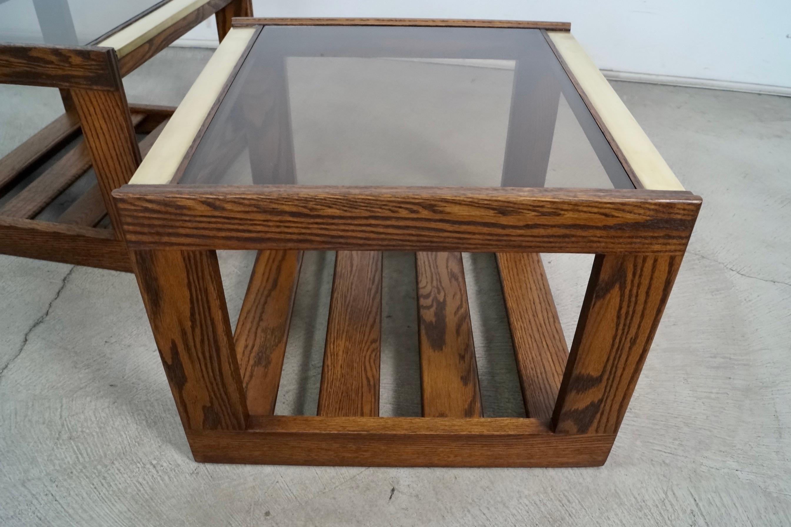 Pair of 1970's Mid-Century Modern Smoked Glass & Brass End Tables 10