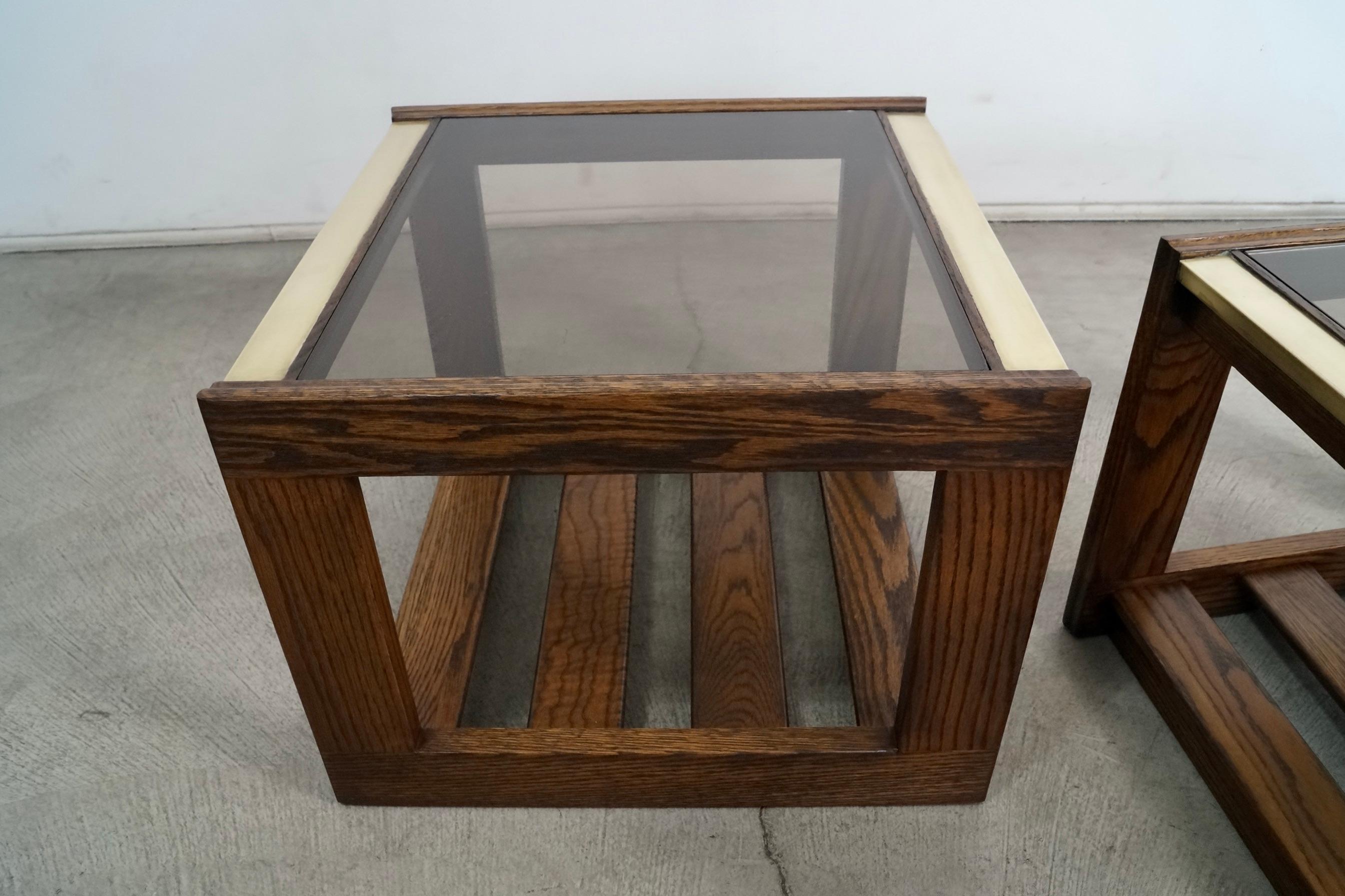 Pair of 1970's Mid-Century Modern Smoked Glass & Brass End Tables 12
