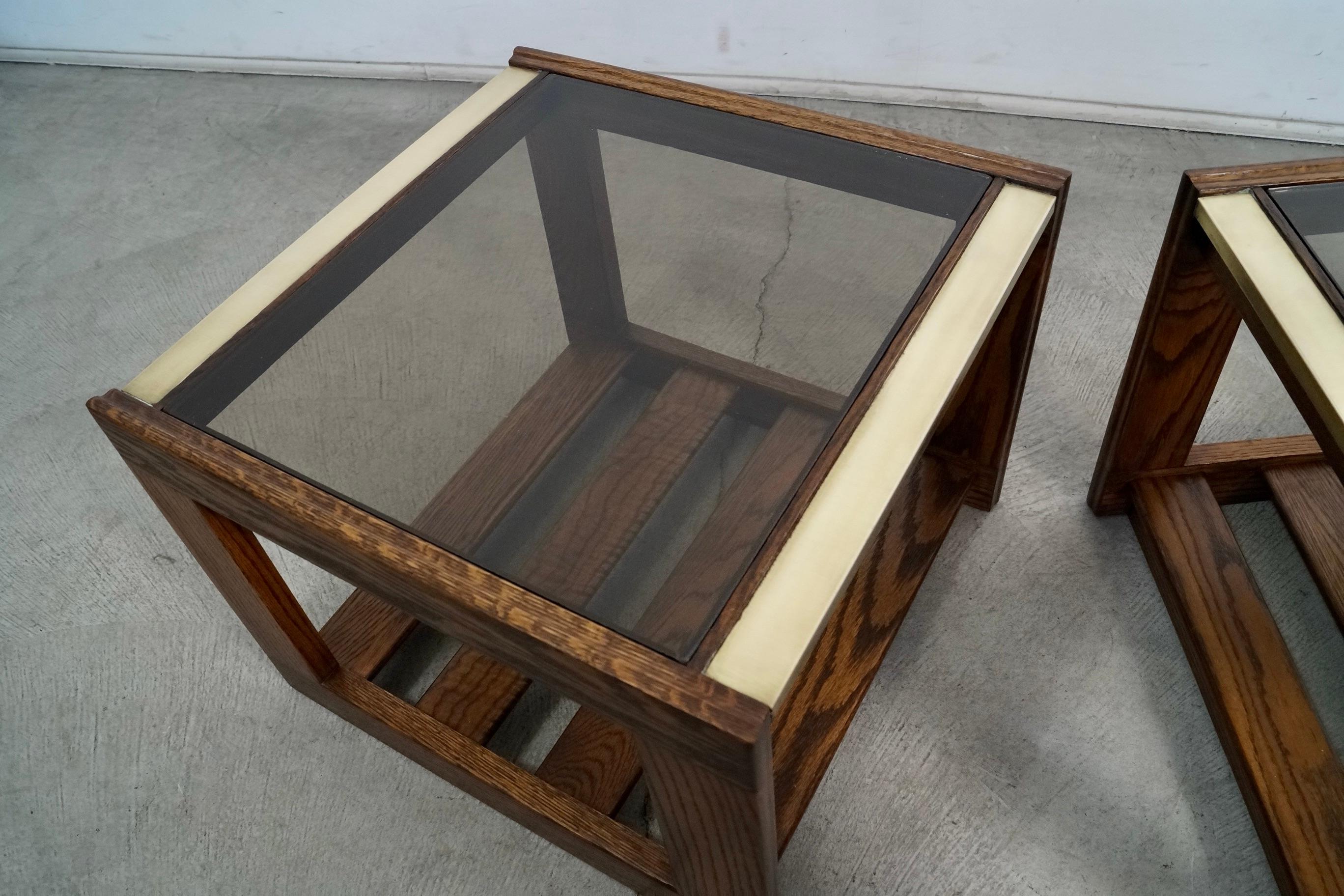 Pair of 1970's Mid-Century Modern Smoked Glass & Brass End Tables 13