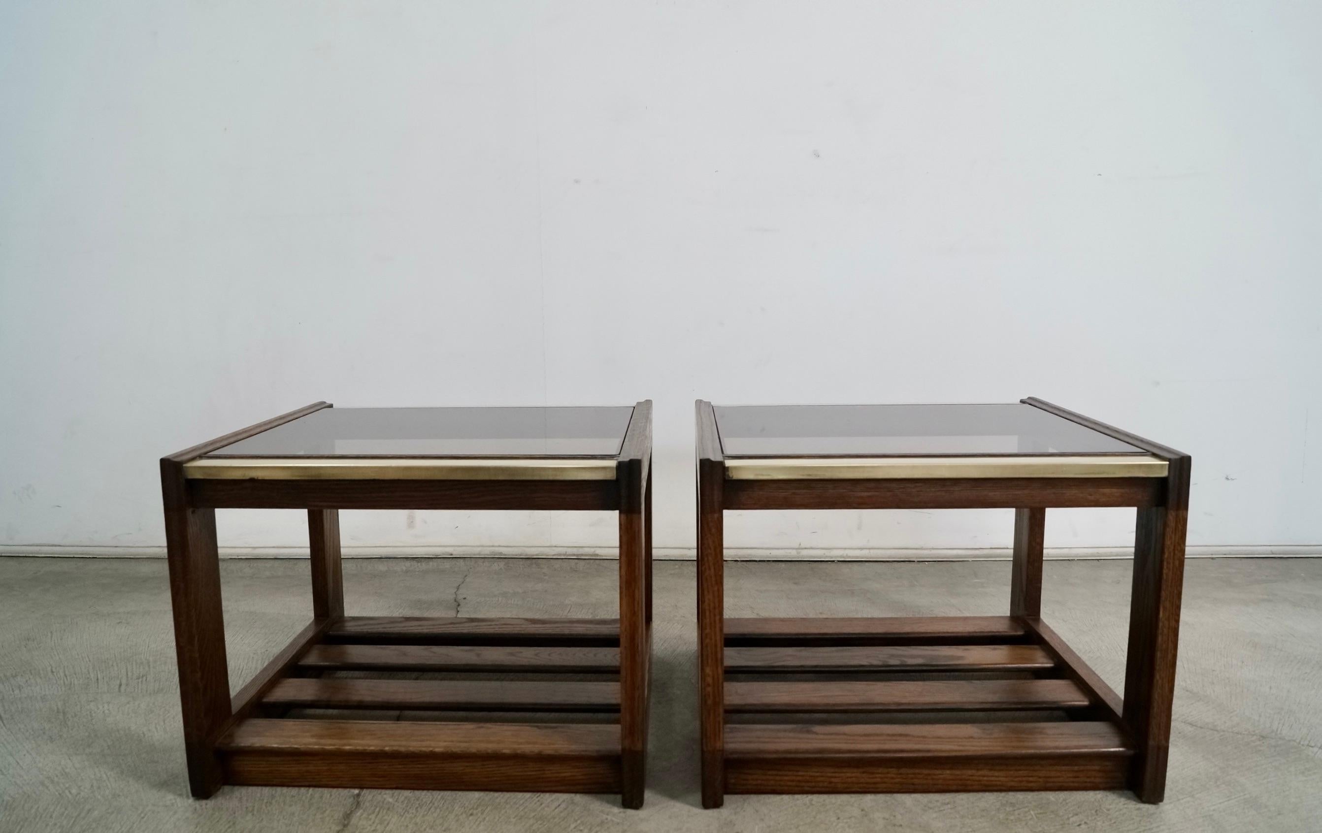 Pair of 1970's Mid-Century Modern Smoked Glass & Brass End Tables 3