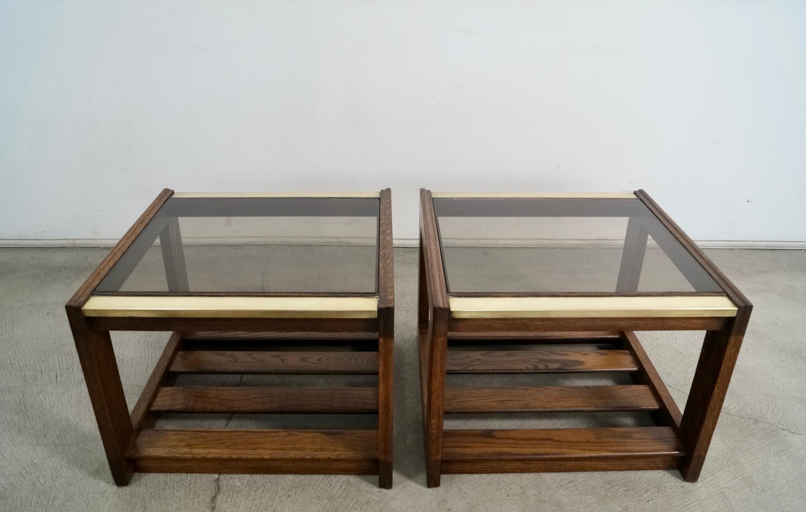 Pair of 1970's Mid-Century Modern Smoked Glass & Brass End Tables 4