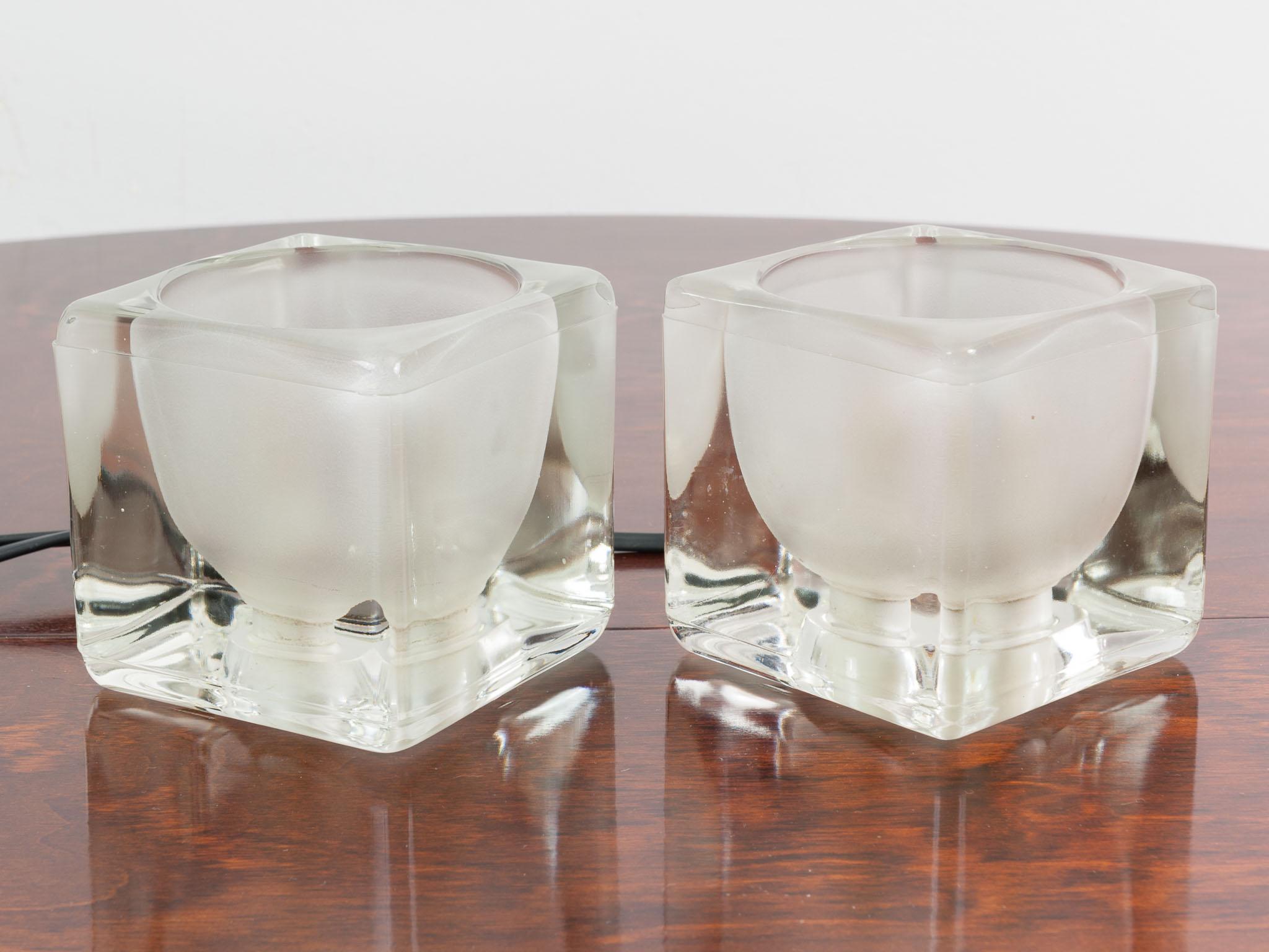 Mid-Century Modern Pair of 1970s Midcentury Peill & Putzler German Frosted Cube Glass Lamps
