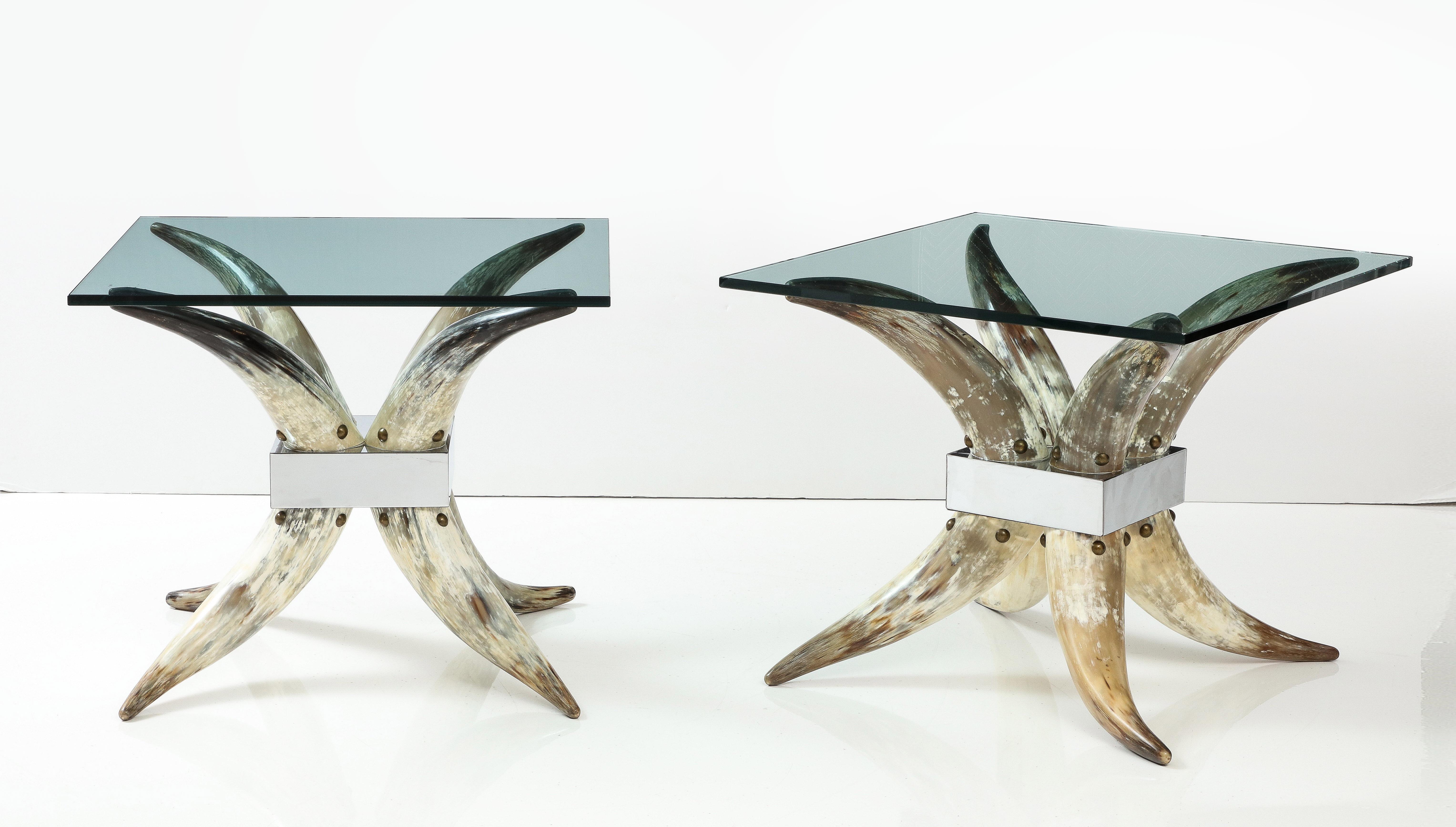 Mid-Century Modern Pair of 1970's Mid - Century  Steer Horn End Tables. For Sale
