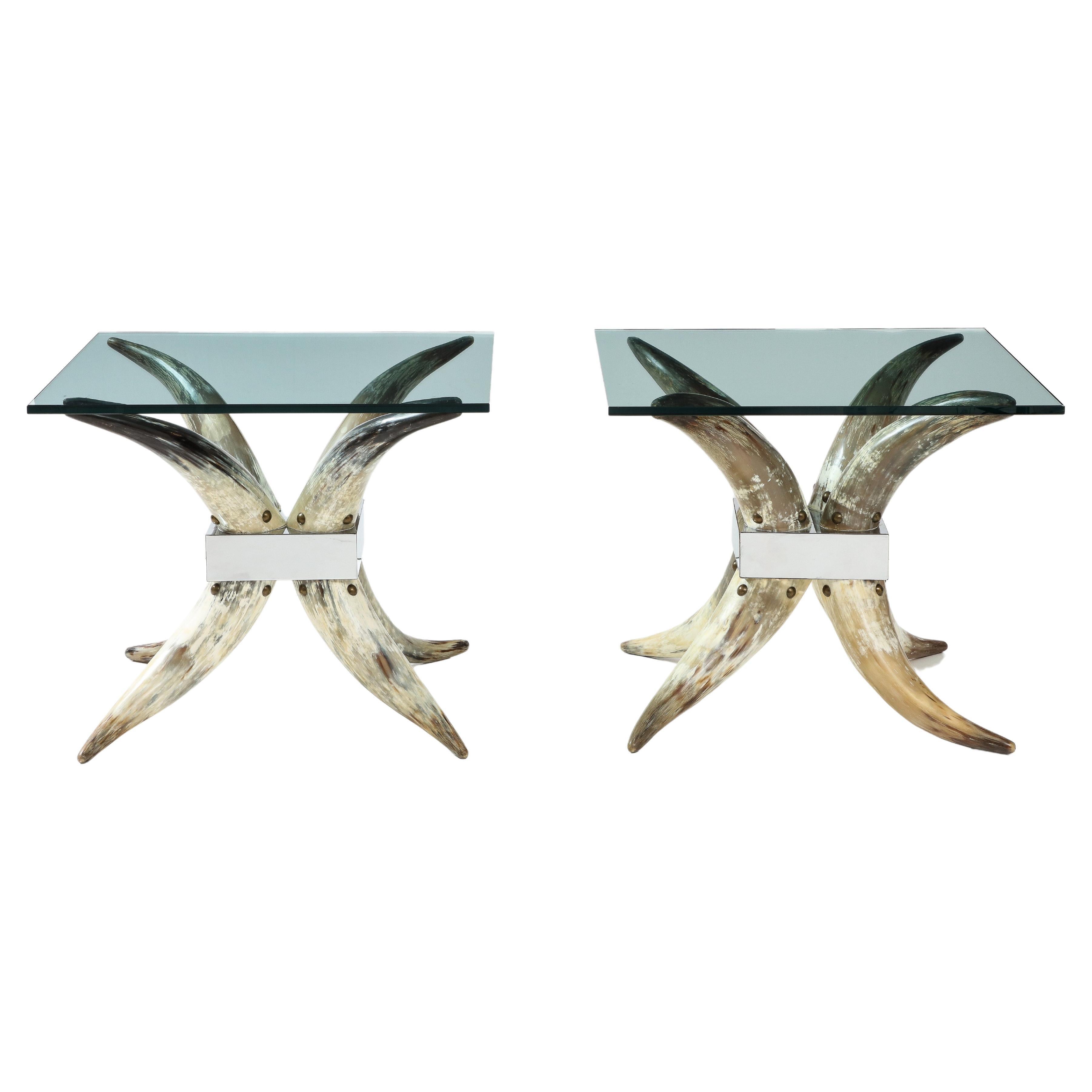 Pair of 1970's Mid - Century  Steer Horn End Tables.