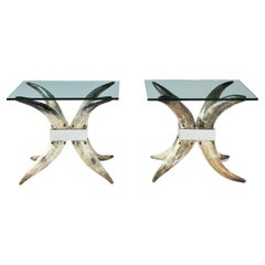 Pair of 1970's Mid - Century  Steer Horn End Tables.