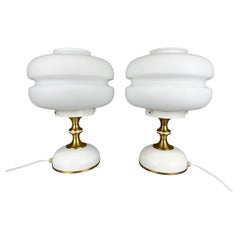 Paire de lampes de bureau en verre dépoli et laiton des années 1970 par Napako, Tchécoslovaquie