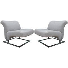 Pair of 1970s Milo Baughman Style Cantilevered Lounge Chairs