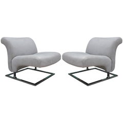 Pair of 1970s Milo Baughman Style Cantilevered Lounge Chairs