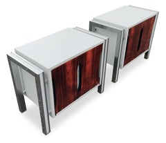Pair of 1970s Milo Baughman Style Rosewood, Laminate, and Aluminum Nightstands