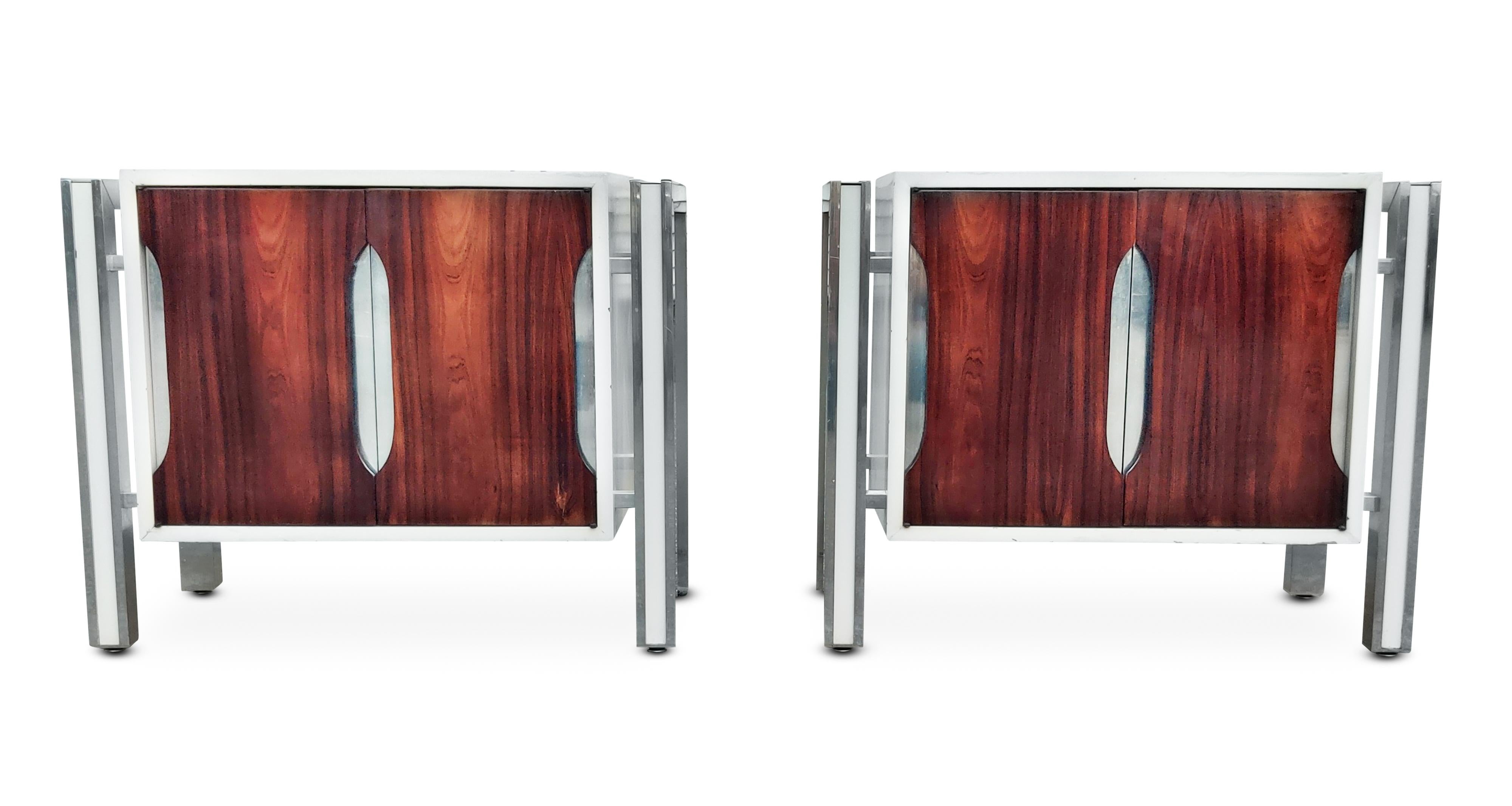 Late 20th Century Pair of 1970s Milo Baughman Style Rosewood, Laminate, and Aluminum Nightstands For Sale
