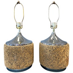 Pair of 1970s MOD Cork Lamps