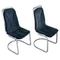 Pair of 1970's Modern Italian Chromed Dining Chairs by Gastone Rinaldi