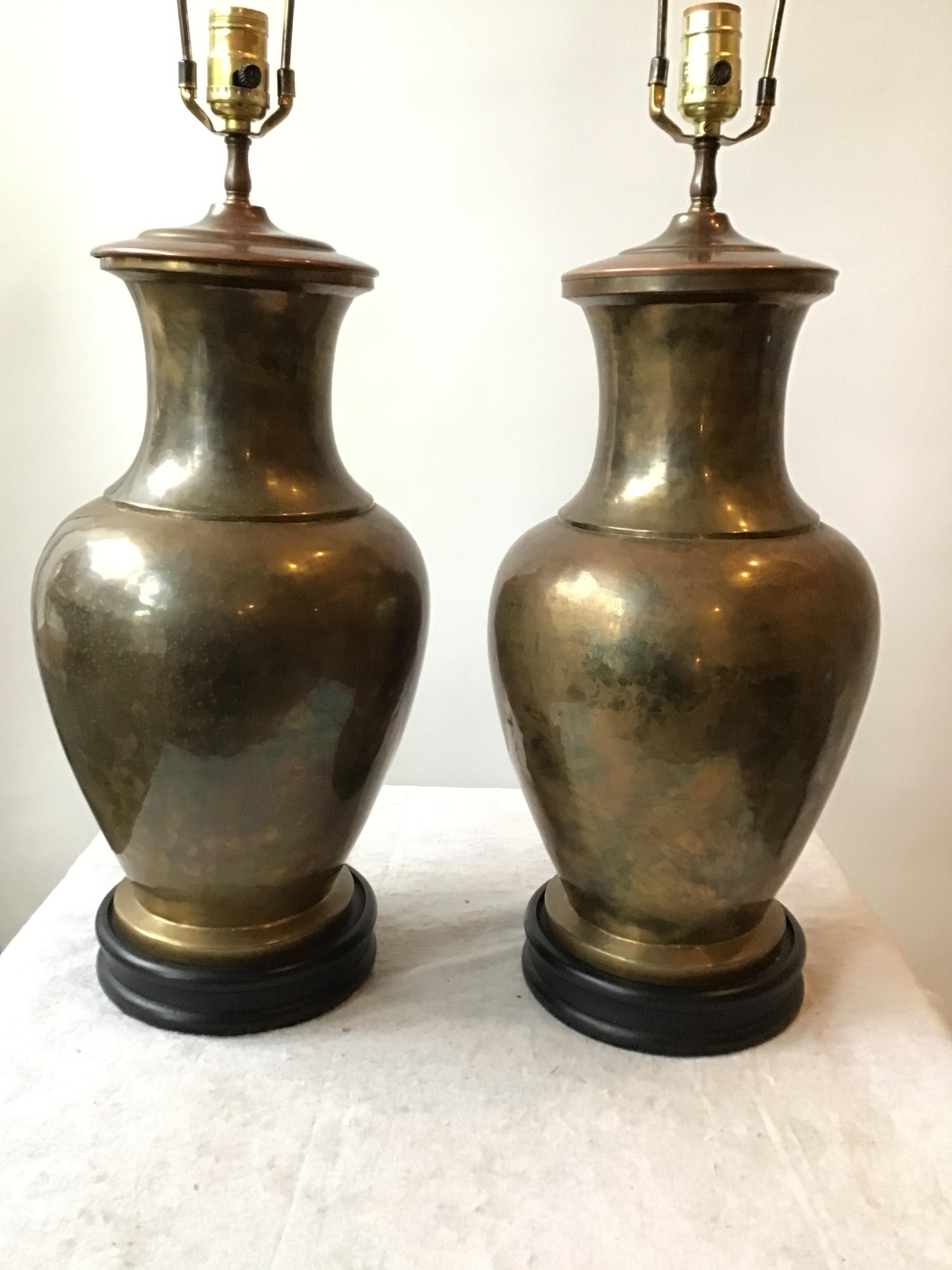 Pair of 1970s Ginger jar copper table lamps.