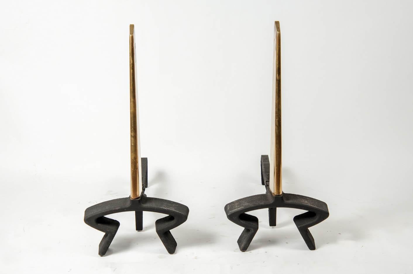 French Pair of 1970s Modernist Andirons