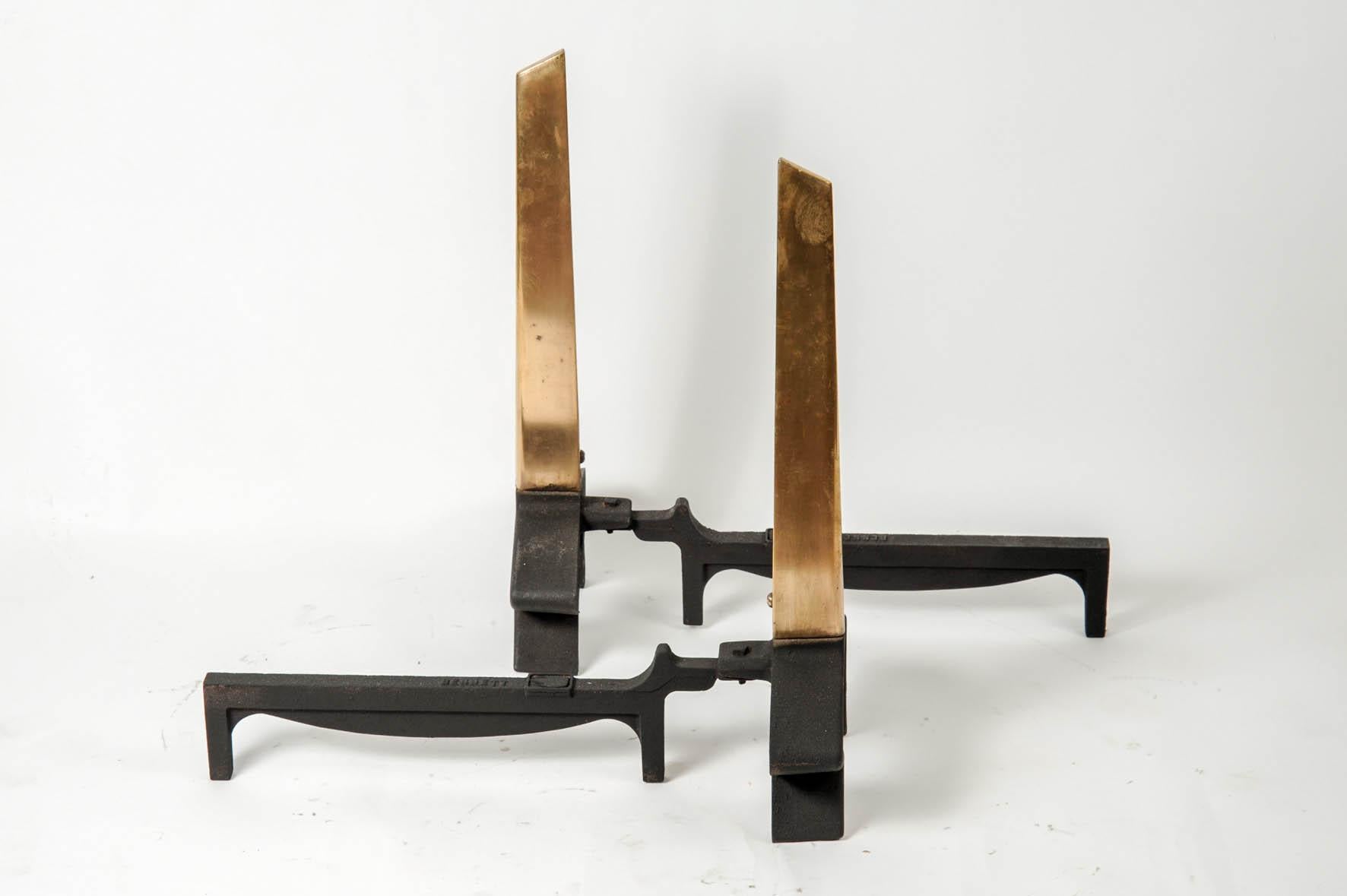 Late 20th Century Pair of 1970s Modernist Andirons