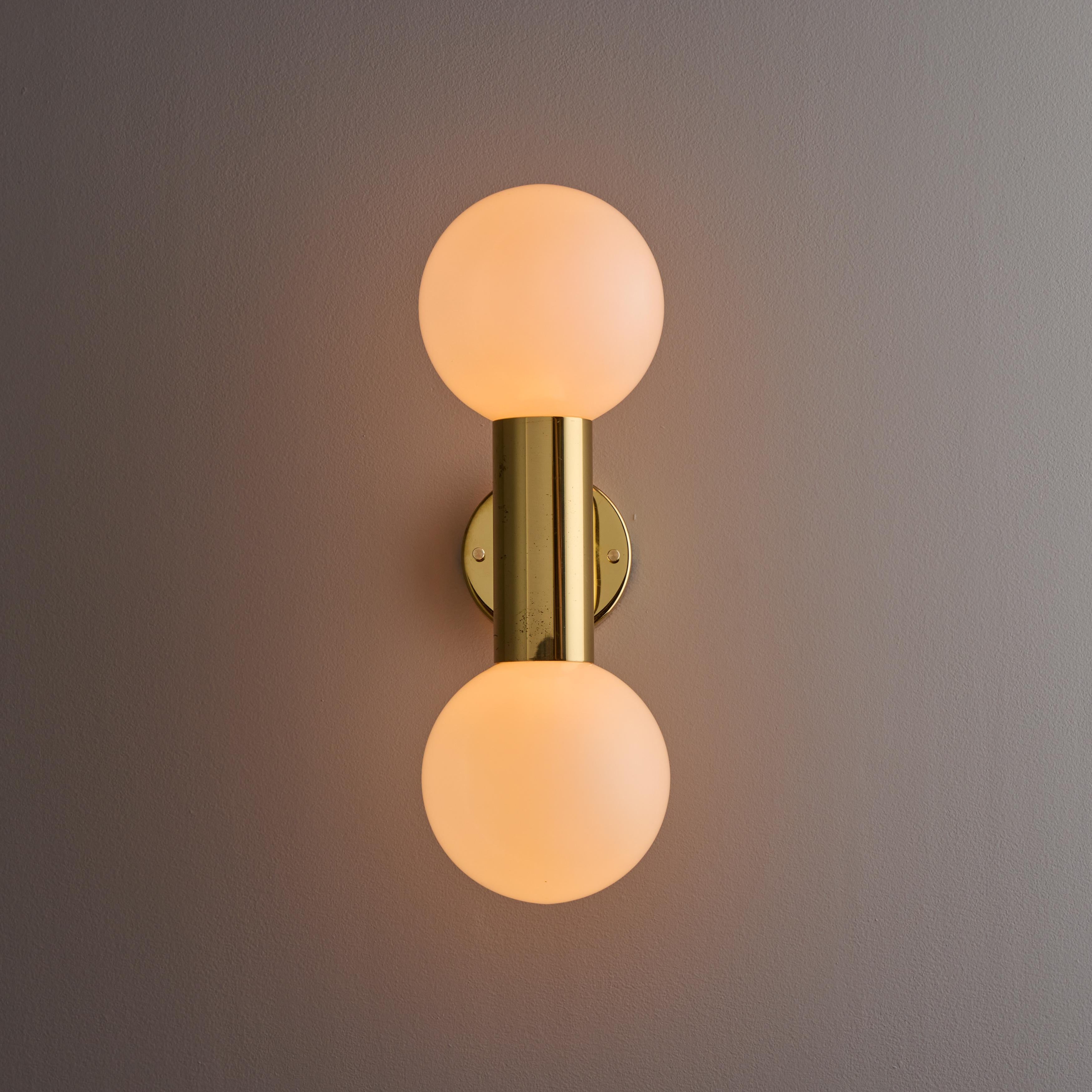 Mid-Century Modern Pair of 1970s Motoko Ishii Opaline Glass Double Sconces for Staff Leuchten For Sale