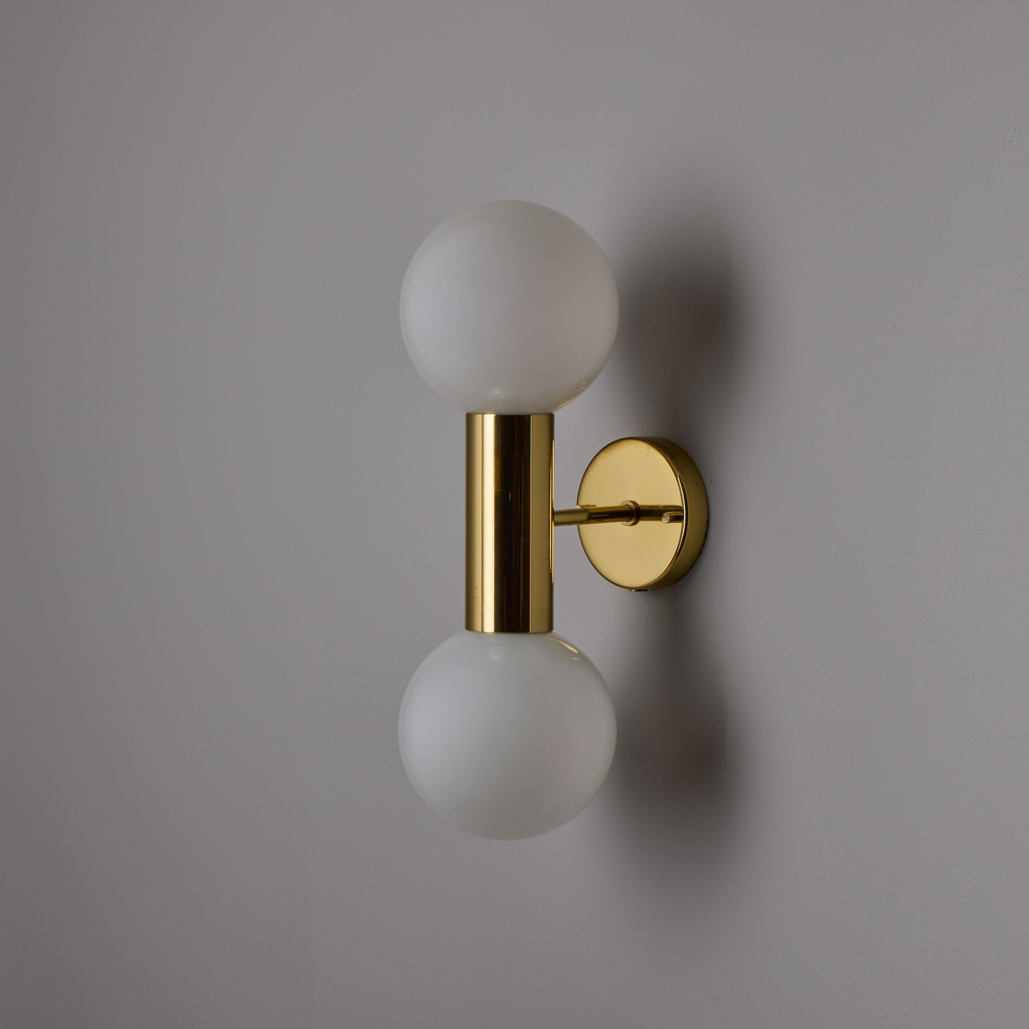 Pair of 1970s Motoko Ishii Opaline Glass Double Sconces for Staff Leuchten In Good Condition For Sale In Glendale, CA